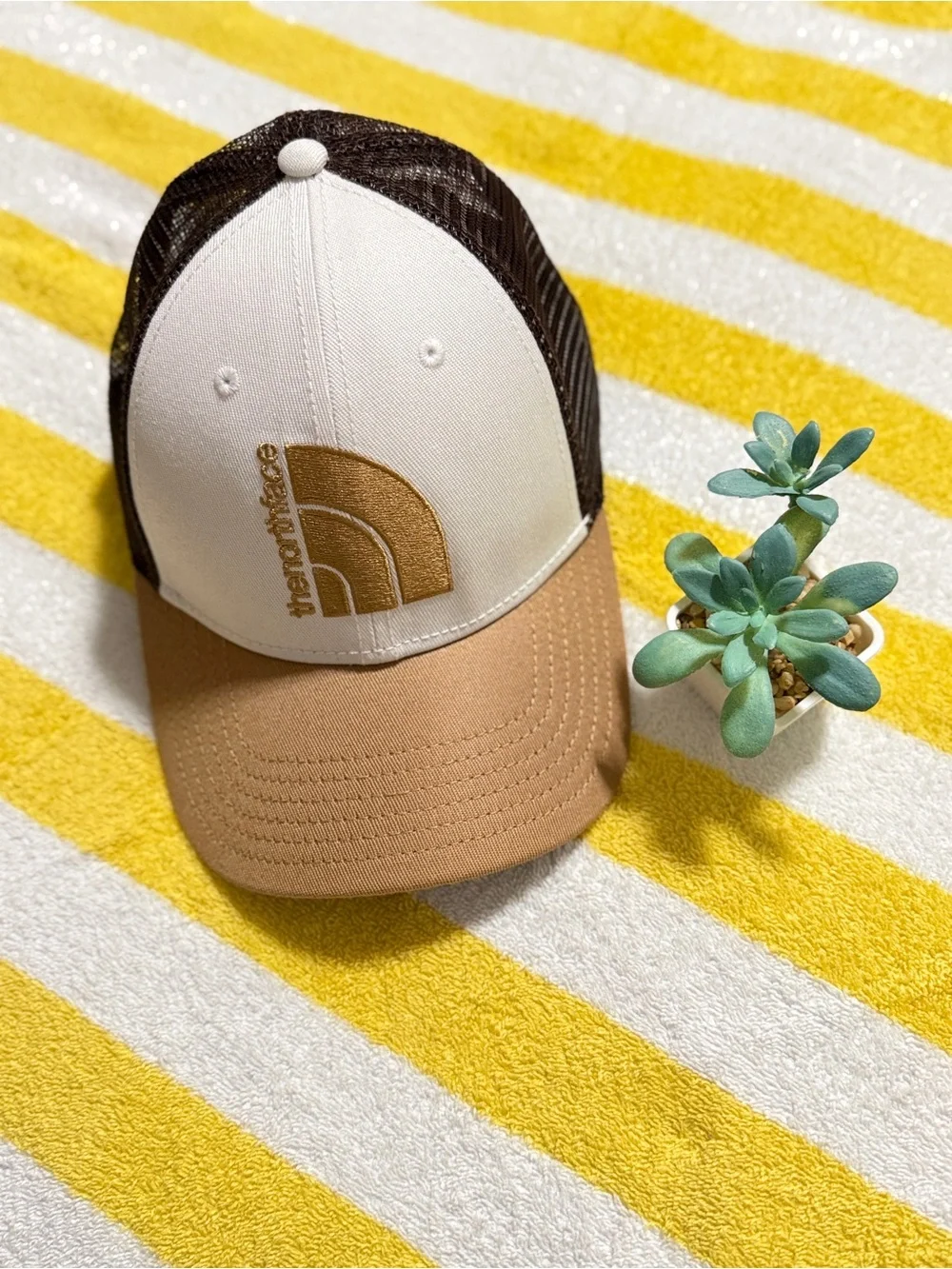 The North Face White, Tan & Black Logo Trucker Cap